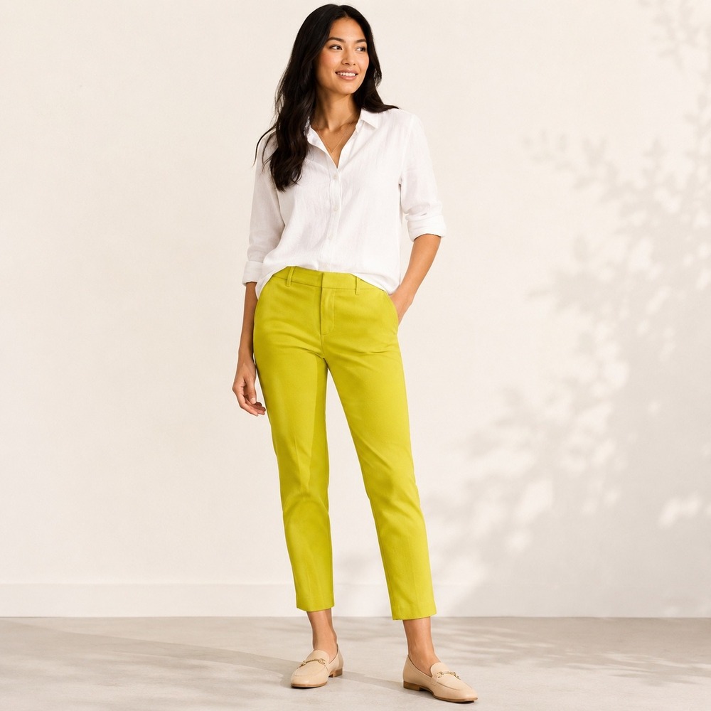 Old Navy Harper Womens Mid-Rise Slim Ankle Pants Chartreuse Yellow 8 Standard